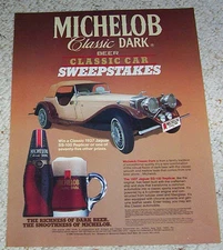 1986 ad page - Michelob dark beer 1937 Jaguar car replicar vintage PRINT ADVERT