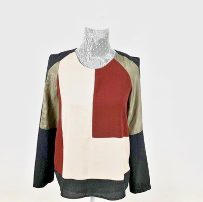 Women's Color Block Tunic Top | Long Sleeve, Loose Fit & Side Twist Knot - Cute Blouse For Fall/Winter - View #13