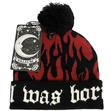 NEW Killstar Beanie OS “Hell Was Boring” Black Red Bobble Pom Hat