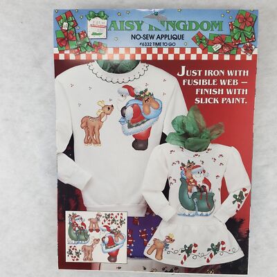 VTG Daisy Kingdom Fabric Applique Panel #6332 Santa Reindeer Sleigh Christmas