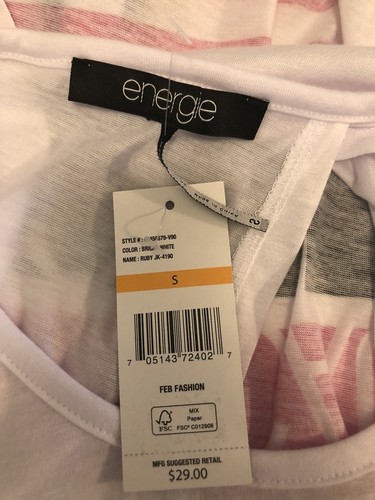 NWT Energie Women's T shirt Sz S I Will Cause I Can Top White Pink Open Back - Picture 6 of 6