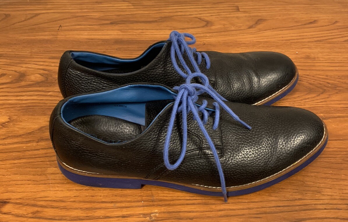 SAOLA BUKS SCARPE WALKOVER TAGLIA 11 5 NERO BLU PUNTA LISCIA PELLE DERBY COMFORT