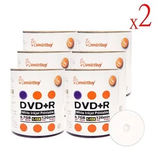 1200 Pcs Smartbuy 16X DVD+R 4.7GB White Inkjet Hub Printable Blank Record Disc