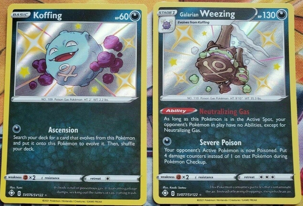 SHINY Koffing + Galarian Weezing HOLO RARE Pokemon Shining Fates