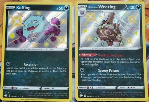 SHINY Koffing + Galarian Weezing HOLO RARE Pokemon Shining Fates SV077/SV122 LP
