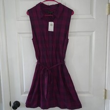 Women’s 12 BANANA REPUBLIC Sleeveless Summer Shirt Dress Magenta Navy Plaid NWT