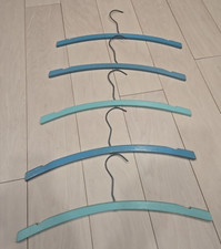Lot of 5 Vintage Curved Blue Wood Hangers Hangers