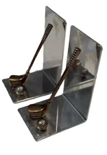 Golf Theme Metal Book Ends with Club and Ball Set