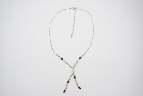 Swarovski Oval White Purple Green Crystals Tassel Y Opera Long, Necklace Silver - Picture 10 of 13
