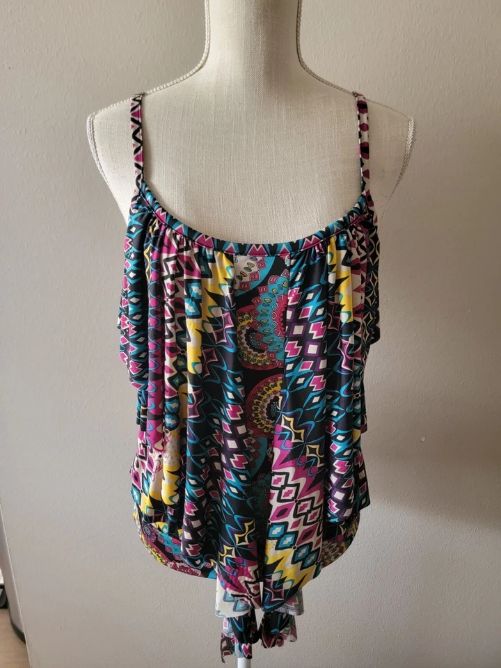 Camiseta sin mangas Baby Phat mediana Y2K auténtica correa de espagueti multicolor con volantes  Foto 2 de 4