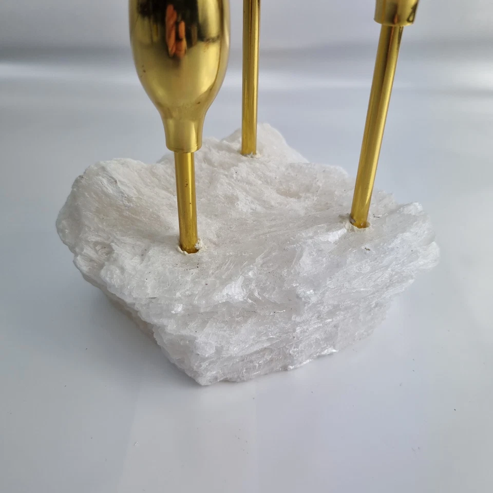 vintage mid century modern copper candle holder on quartz stone base 3 arm retro - Image 4 of 4