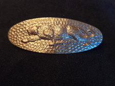 vintage hammered gold tone cheetah/panther/large cat hair clip barrette