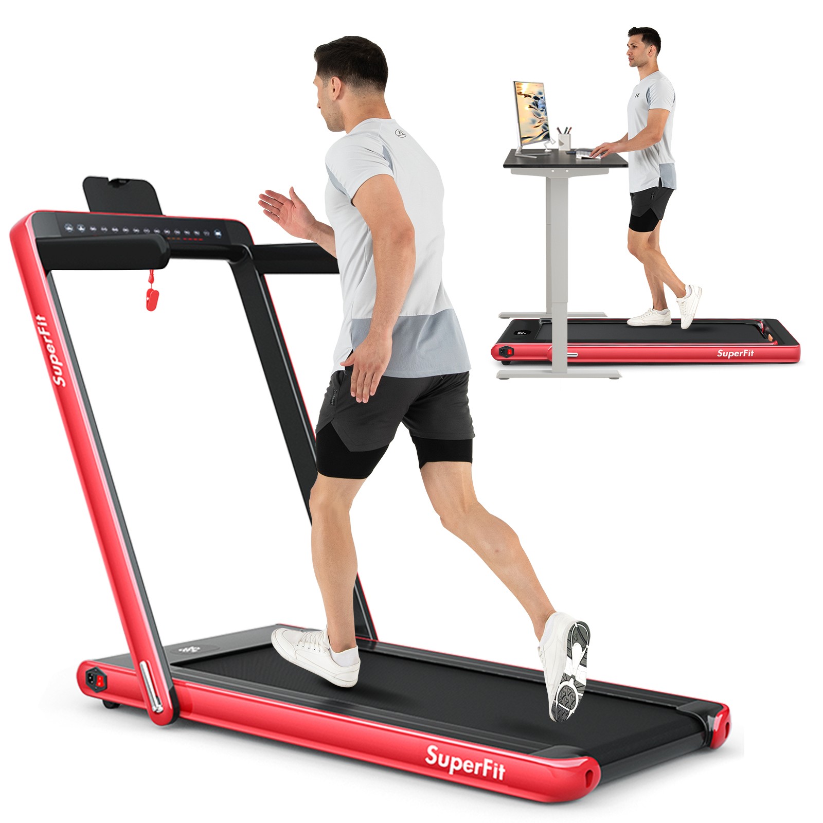 Costway 2.25HP 2 in 1 Folding Treadmill Jogging Machine W/APP Control Speaker