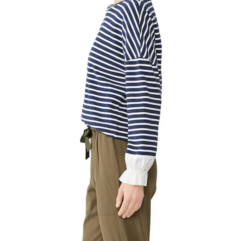 Moletom listrado branco azul Kinly algemado MÉDIO Preppy designer náutico $198 - Imagem 3 de 4