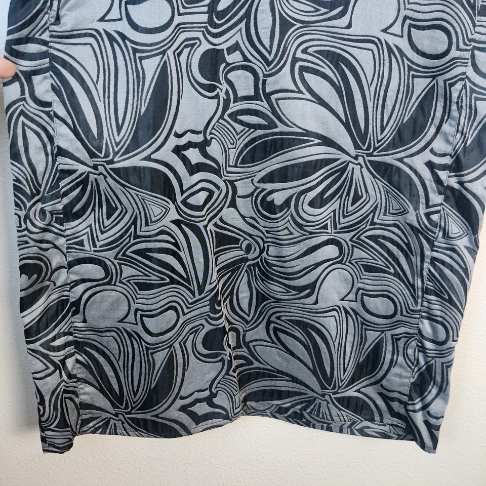 Vestido recto Magaschoni seda algodón artístico gris floral remolino mediano Lagenlook Foto 4 de 4