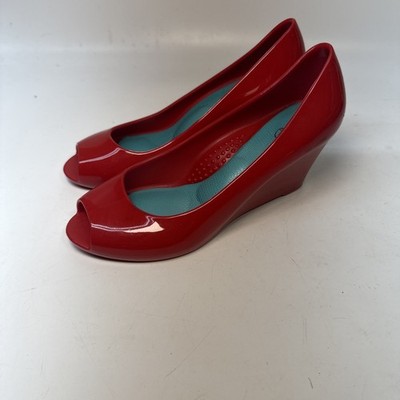 Womens Jelly Shoes Slip-On Wedge Pumps Vibrant Bright Red Size  Costume