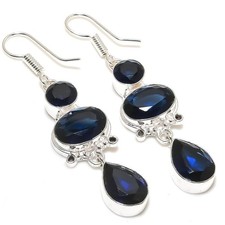 Blue Tanzanite Handmade Gemstone 925 Sterling Silver Jewelry Earring Size 2.4