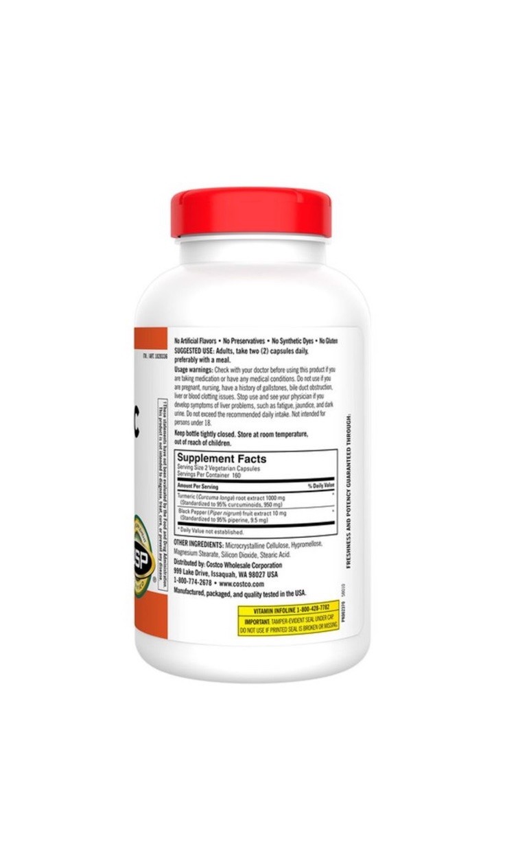 Kirkland Signature Turmeric 1000mg Black Pepper 320 Capsules Inflammation