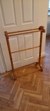 Floor standing clothes shoe rack valet stand towel rail vintage pine 93cmH 63cmW