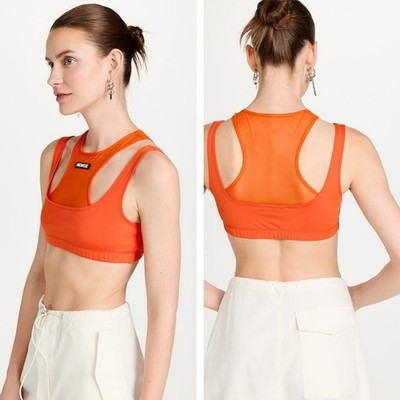 Monse Double Layer Sports bra orange mesh designer spellout logo size XS NEW