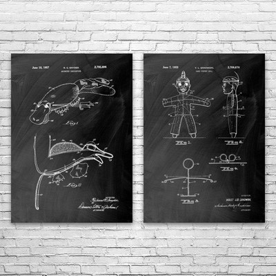 Puppet Patent Wall Art Set of 2 Poster, Canvas or Framed Puppet Design