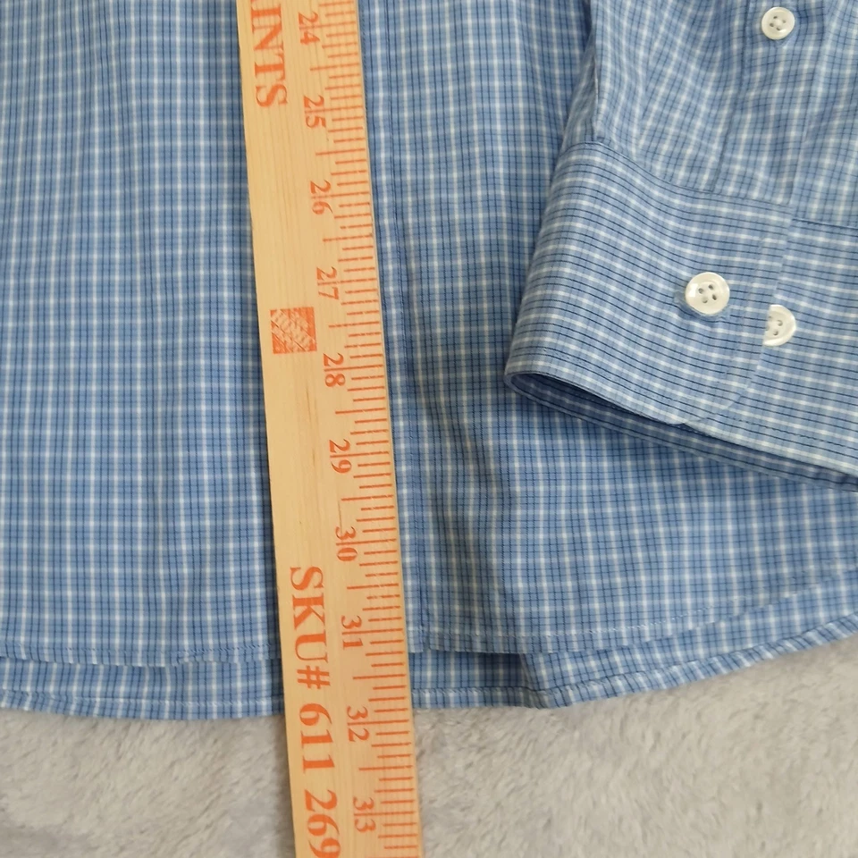 Camisa de vestir GRANT THOMAS para hombre manga larga azul a cuadros con botones talla XL Foto 4 de 4