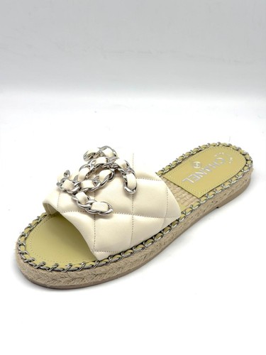 CHANEL 25P Quilted Leather Chain CC Flat Slide Mules Espadrille Sandals $1400