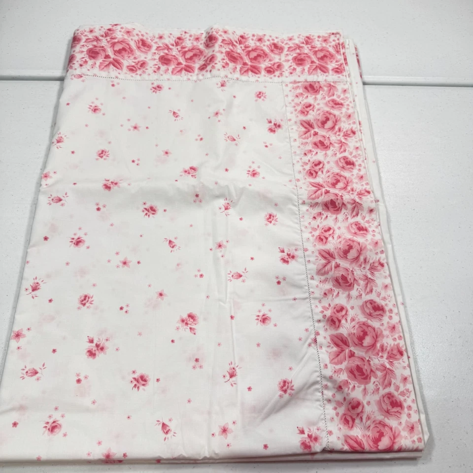 vintage cannon flat sheet twin grand manor pink roses floral mcm retro 1475-8 - Image 2 of 4