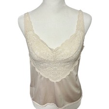 Vintage Cabernet Ivory Lace Trim Cami Slip Top Size 36 USA made Lingerie