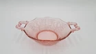 Vintage Pink Depression Glass Etched 2 Handle Candy Bowl
