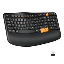 Ergonomic Wireless Keyboard with Wrist Rest, Wave Keys for Comfortable Natura...