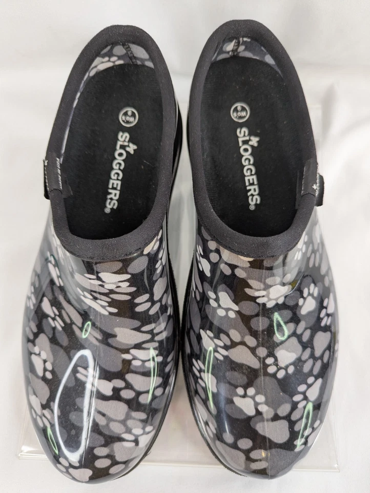 Zuecos Sloggers Blanco y Negro Estampado Pata de Gato/Perro Zapatos de Jardín Talla 9 Impermeables Foto 4 de 4
