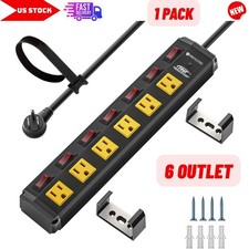 6 Outlet Metal Heavy Duty Power Strip, 6FT, Surge Protector, 15amp/1875W, 14AWG