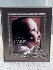 Pewter Carr Frame w/Baby Shoes for 3"x 4" Photo - Easel, Brushed Silver Pewter