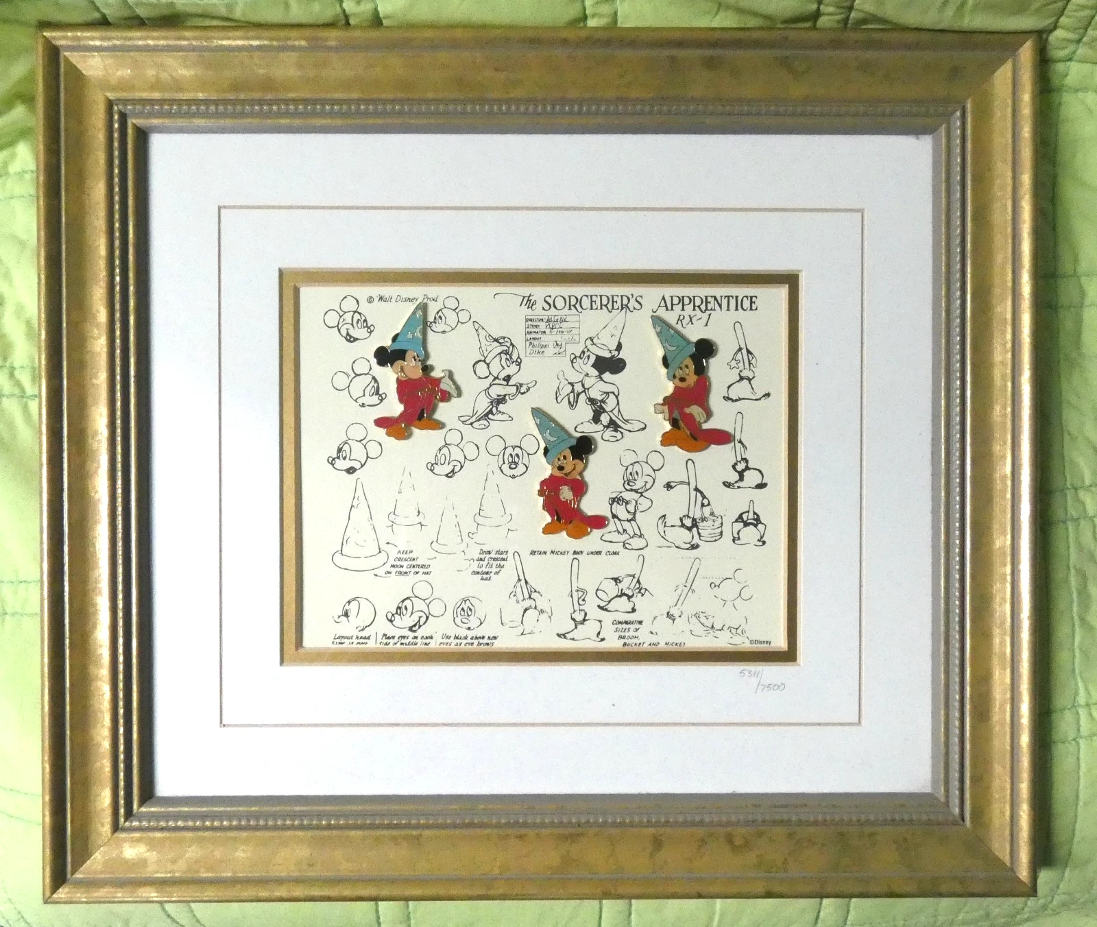 Disney Mickey Mouse Sorcerer Apprentice Sketch's Framed Pin Set LE 7500 w/ COA