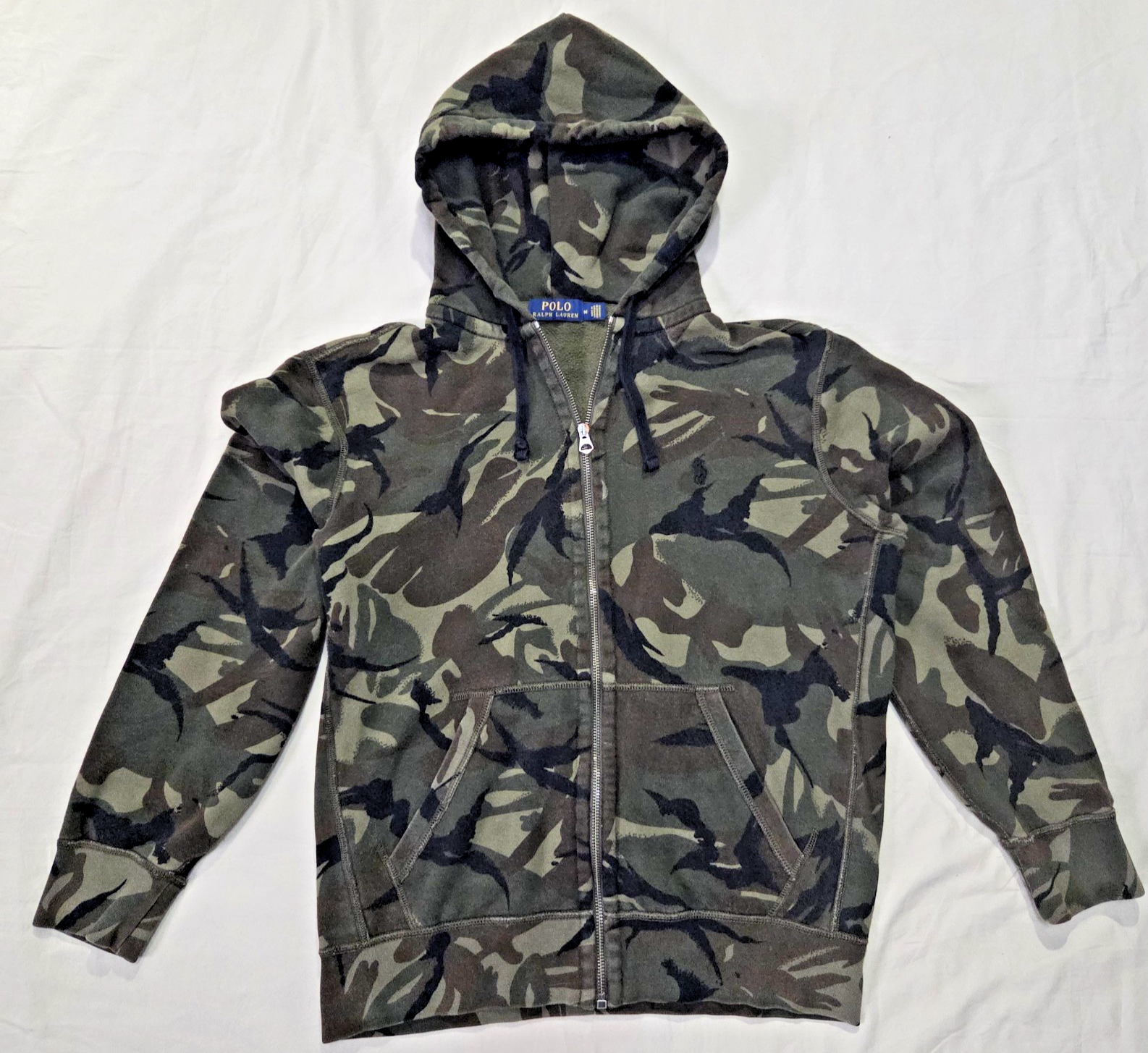 Felpa con cappuccio Polo Ralph Lauren verde mimetica logo Big Pony taglia M MISTO COTONE ZIP INTERA