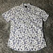 14th & Union Hawaiian Button Up Floral Shirt Blue White Red Men's Size M EUC