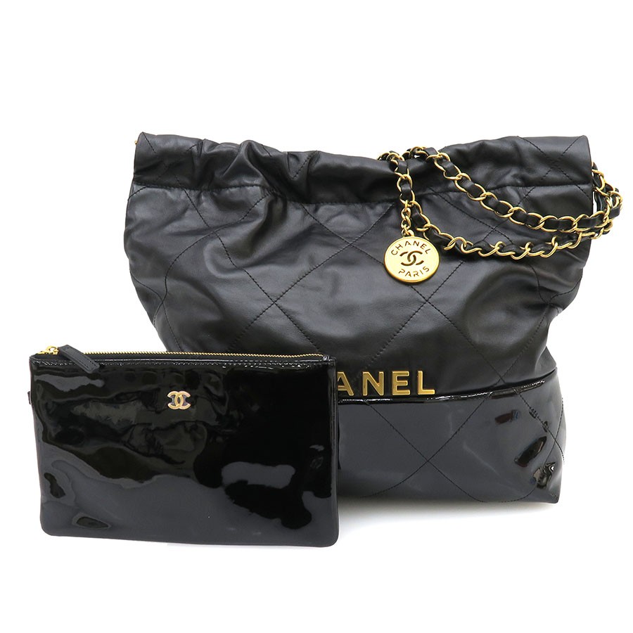 Chanel Chain Shoulder 22 AS3260 Patent Leather Black Shoulder Bag #SAB16493