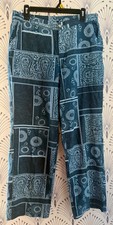 Erika Linen Blend Pants Paisley Blue Print Women  s Size Large 90s Y2K Summer