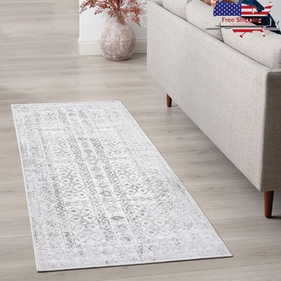 Gray Runner Rug Stain Resistant Indoor Entryway Hallway Kitchen Easy Clean 2x8