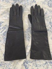 Vintage Made in Japan Long Leather Gloves Womens Size M Navy Blue