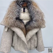 Women's Fox Fur Collar Hooded White Down Jacket Fashion Warm Parka Coat Outwear