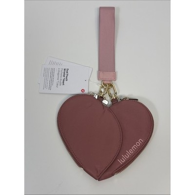 NEW Lululemon Dual Pouch Wristlet Heart Spiced Chai/Pink Haze With Gold Hardware