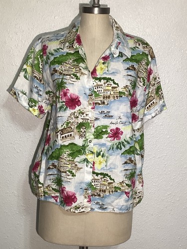 Cynthia Rowley Damen Large Leinen Halmaty Coast Knopfleiste Kurzarm Hemd