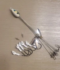 8 Pcs Umbrella Alabama Rig Blades 5 Arms 5 Jig Heads 2 Spring Lock Fishing Lure