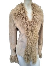 Real Mongolian Fur Real Suede Afghan Vintage Lady's Jacket Sz XL 14 16 