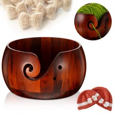 Wooden Yarn Bowl 6 x 3 Inches Crochet Bowl Accessories Holder with Holes for ...
