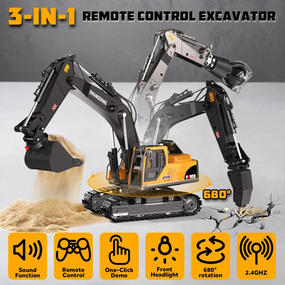 Remote Control Excavator Toys for Boys, 3 in 1 RC Excavator Toy with Alloy Bu... - Image 2 of 4
