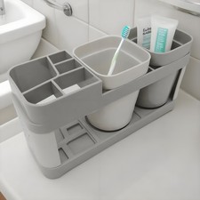 Bathroom Storage Rack Toothbrush Holder Toothpaste Stand Double Cups MagazineBox