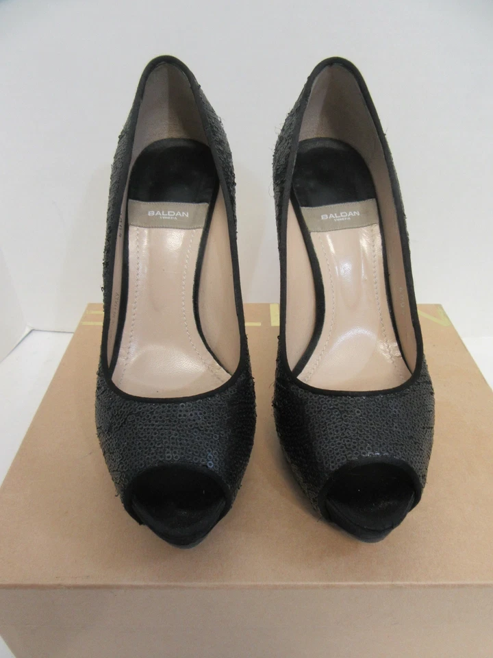 BALDAN Negro Lentejuelas Peep-Toe Plataforma Tacones Talla 38 Foto 2 de 4
